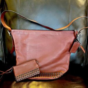 COACH Brown Leather Bleeker Bucket Bag with Matching wristlet!